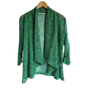 LULU B Green Open Weave Lagenlook Cardigan Waterfall Size S
